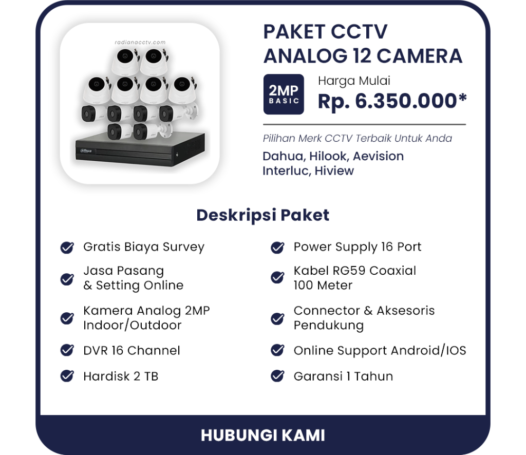 daftar harga paket cctv 12 camera analog hikvision, dahua, hilook dari radiana cctv spesialis cctv di bandung