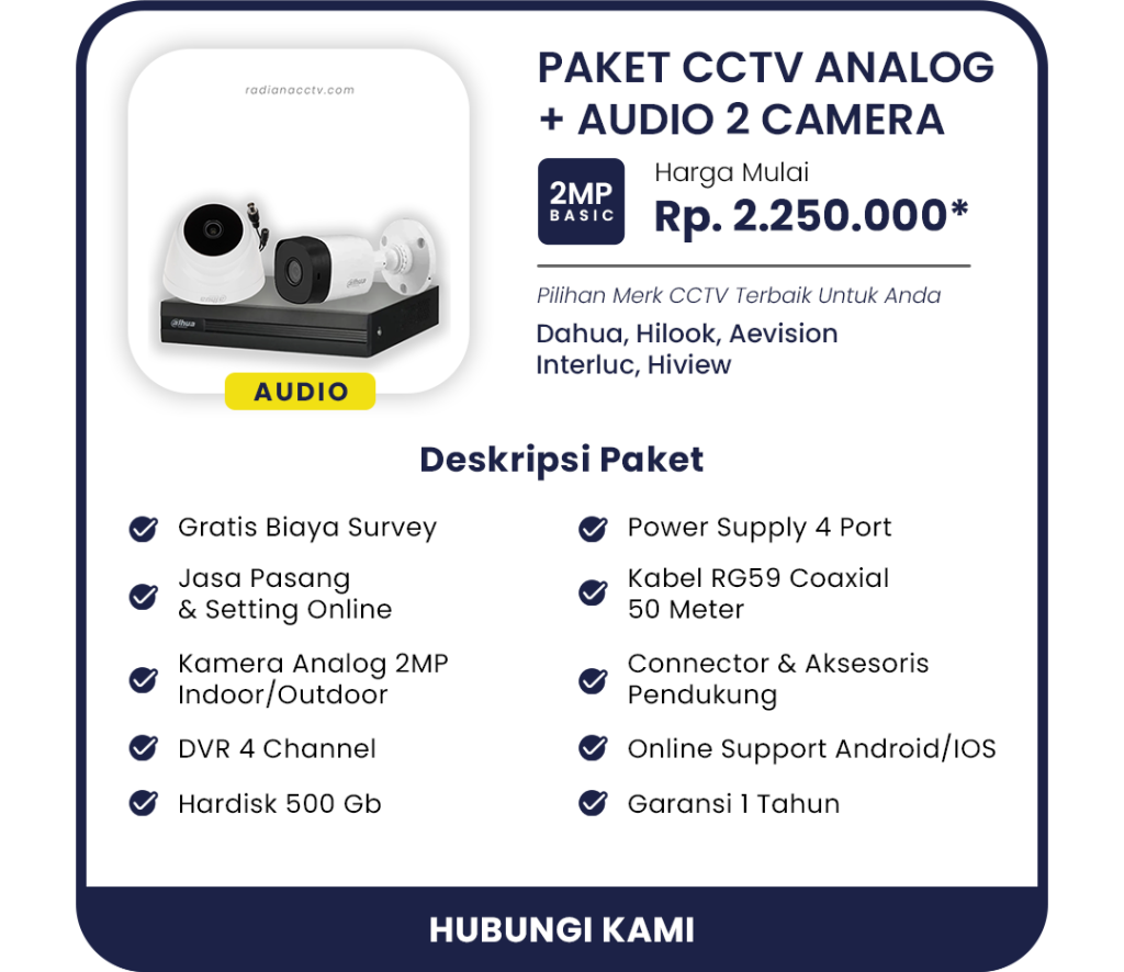 paket camera cctv analog dengan suara audio 4 camera dari dahua tersedia di radiana cctv bubahbatu bandung