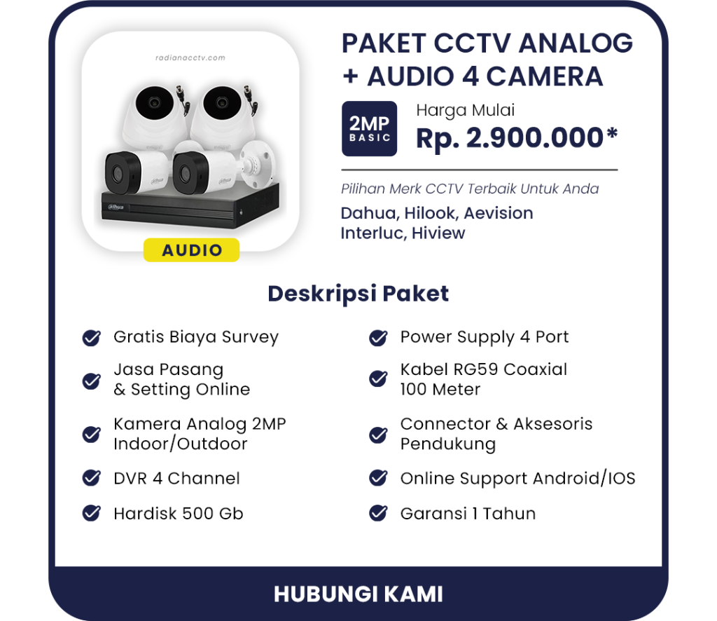 CCTV dengan fitur audio dari berbagai merk seperti interluc, dahua, hiview, hilook dan lainnya tersedia di radiana cctv bandung